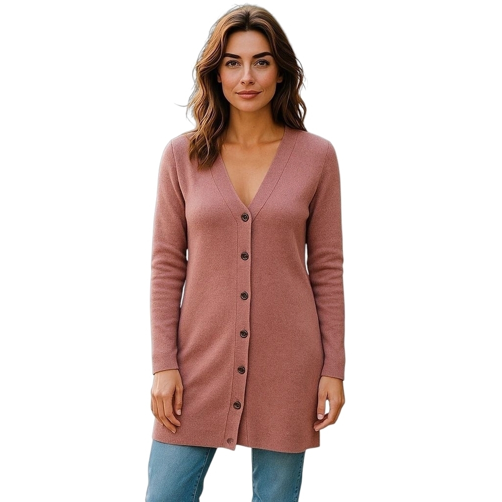 Ann Taylor Pink Blush Long V-Neck Button-Down Wool Blend Long Cardigan- Size XSP